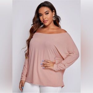 Plus Asymmetrical Neck Batwing Sleeve Solid Tee